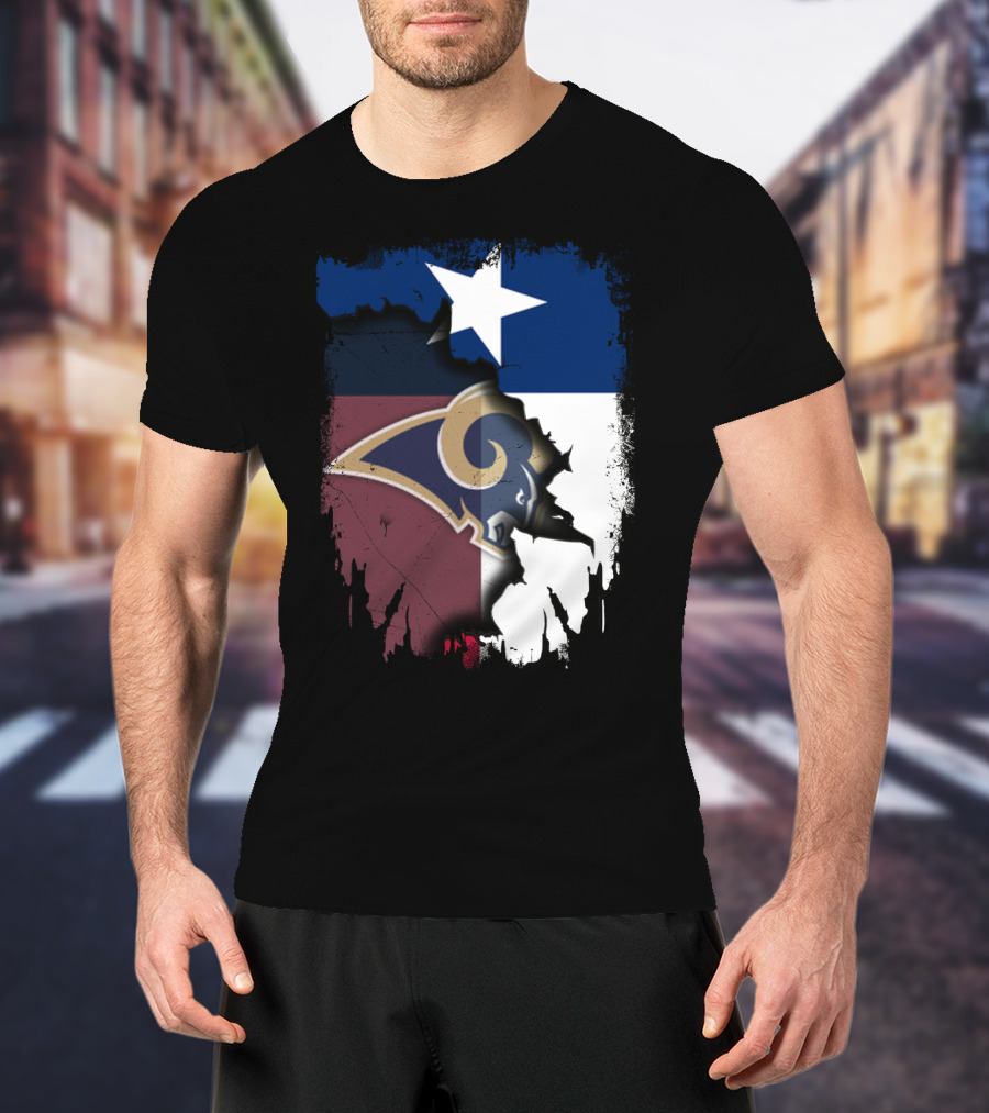 Texas State Flag And Los Angeles Rams Logo United T-Shirt