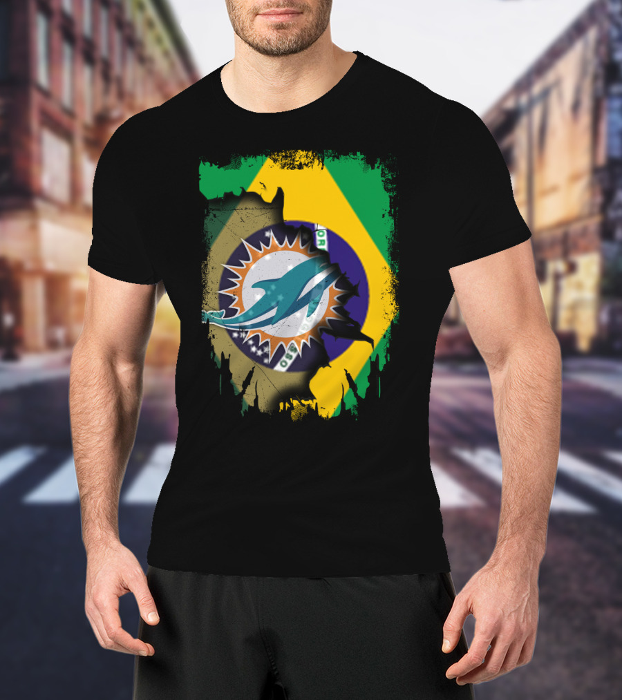 Brazilian Flag With Dolphins Logo Fusion T-Shirt