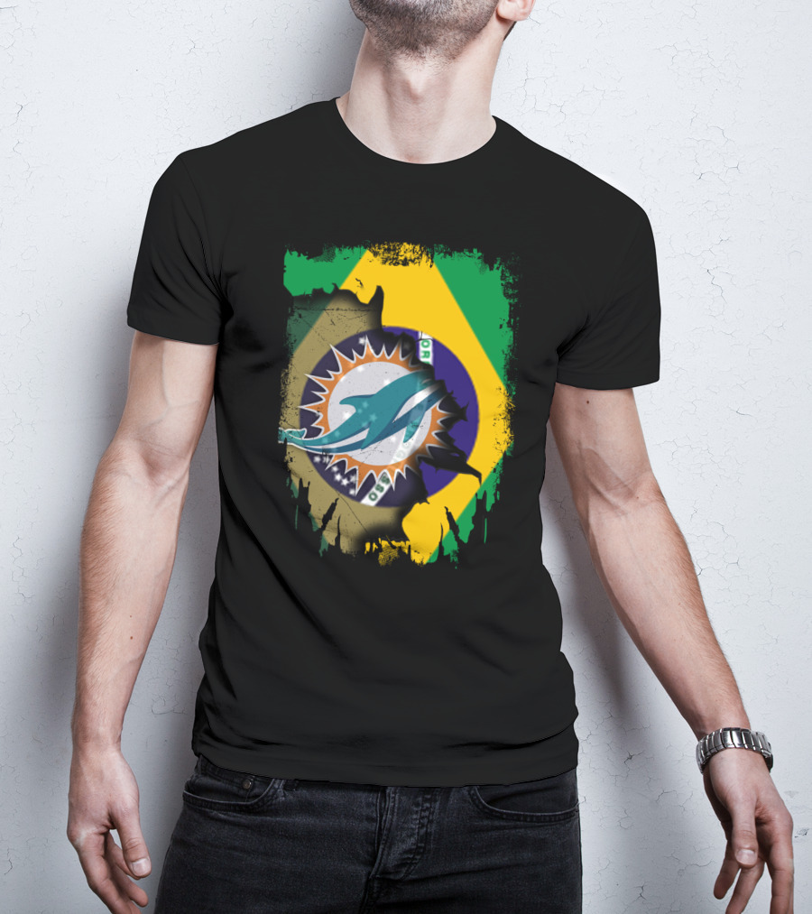 Brazilian Flag With Dolphins Logo Fusion T-Shirt