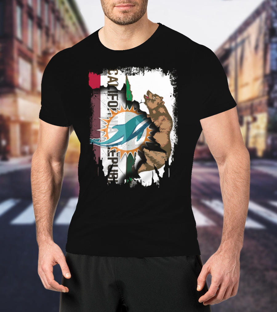 California Republic With Miami Dolphins Logo And Bear T-Shirt