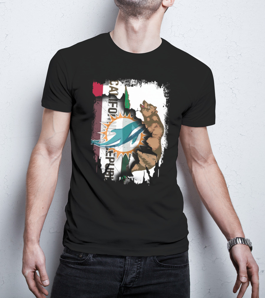 California Republic With Miami Dolphins Logo And Bear T-Shirt