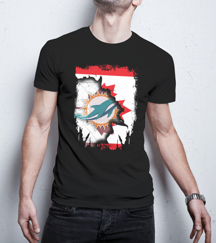 Canada Miami Dolphins Flag Symbol Fusion T-Shirt