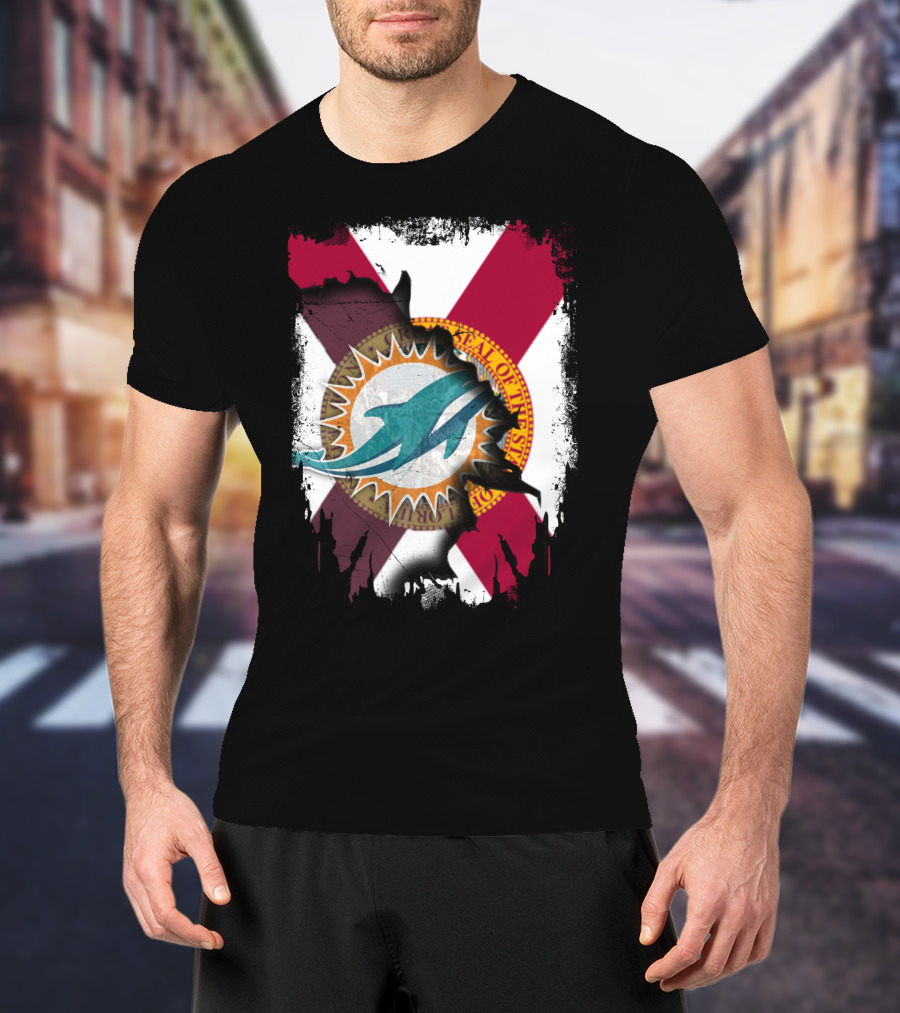 Miami Dolphins Florida State Flag Together T-Shirt