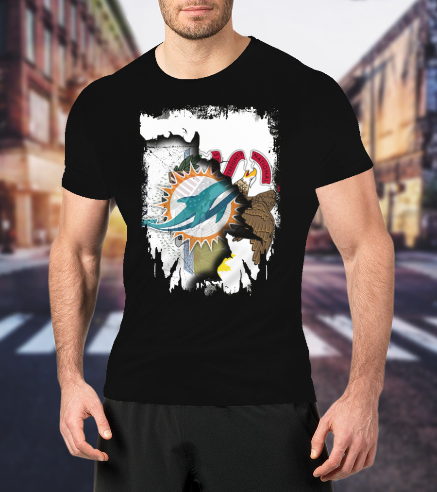 Together Illinois Miami Dolphins Logo Over State Seal T-Shirt