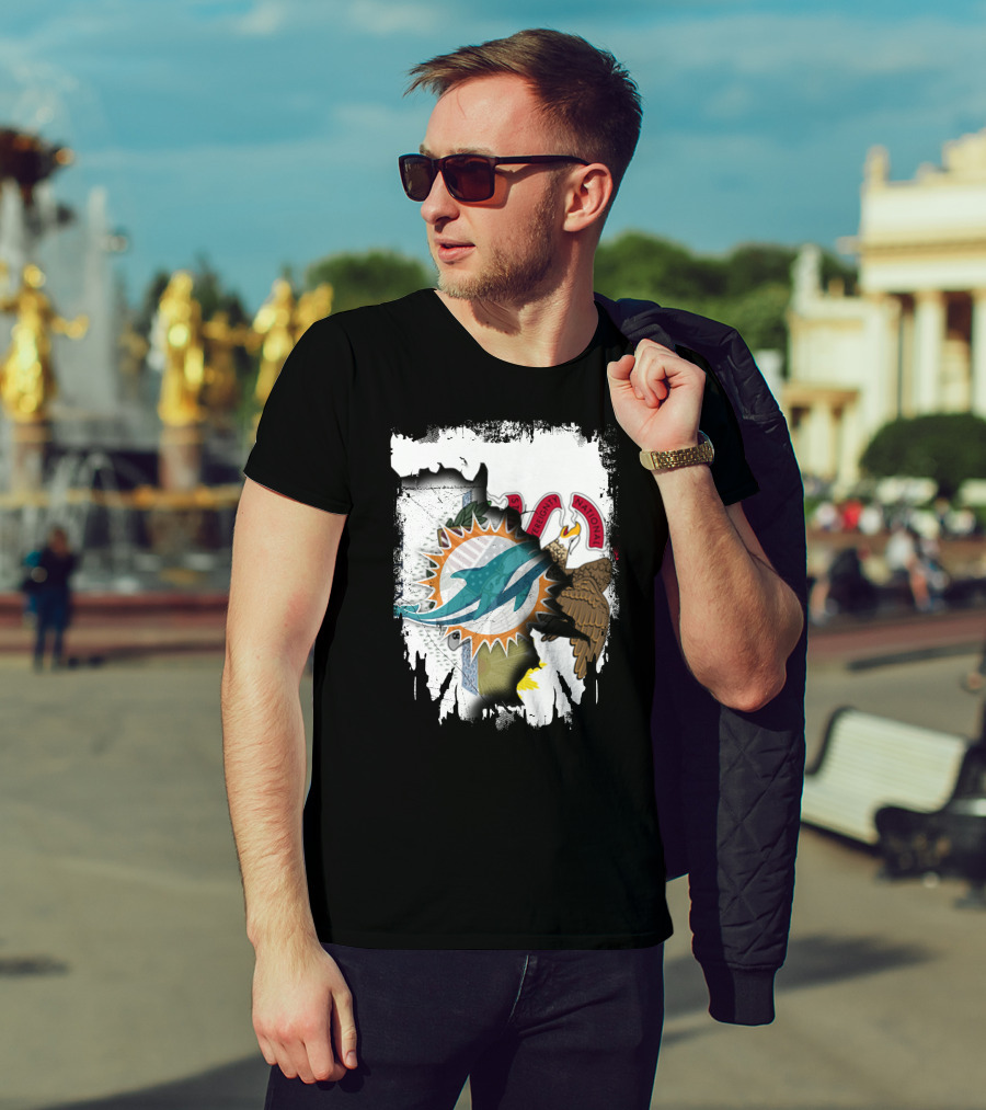 Together Illinois Miami Dolphins Logo Over State Seal T-Shirt