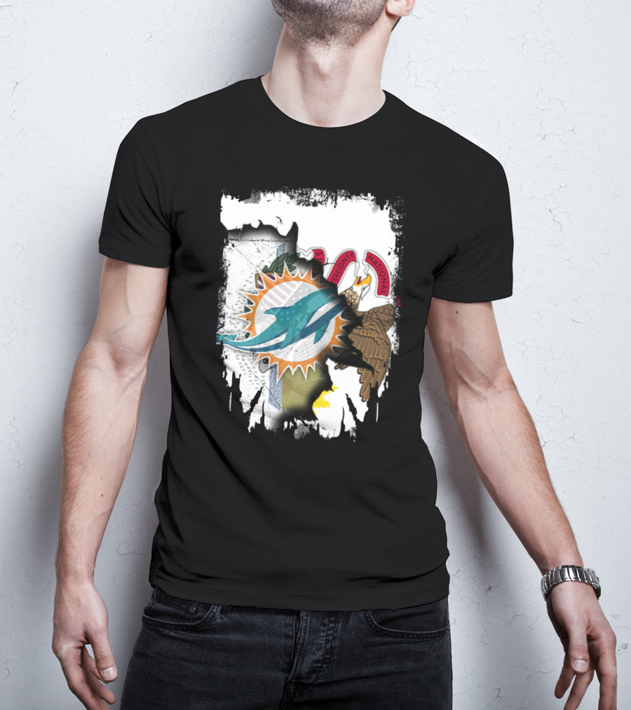 Together Illinois Miami Dolphins Logo Over State Seal T-Shirt