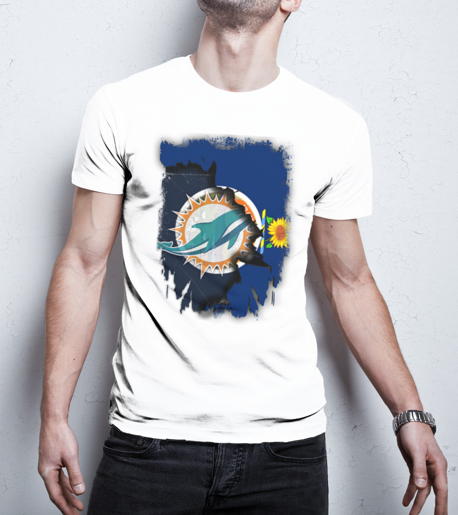 Kansas Flag With Miami Dolphins Logo And Sunflower T-Shirt