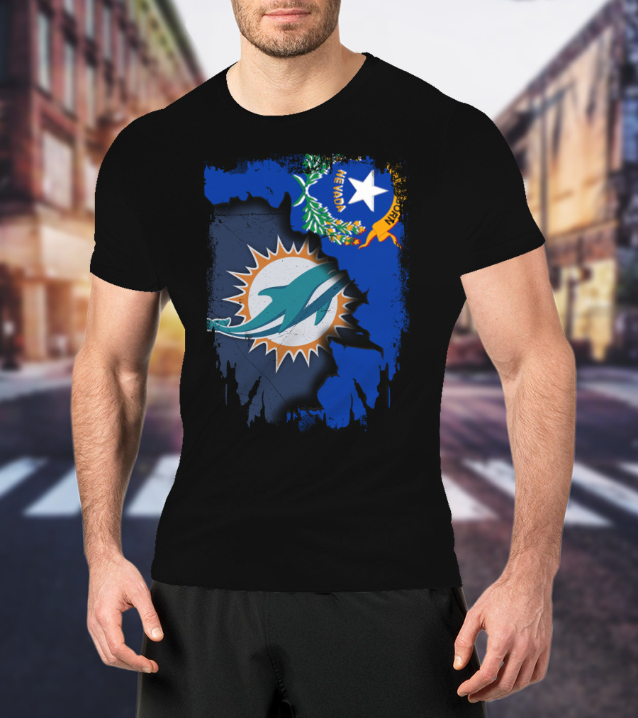Nevada Dolphins Logo Fusion With State Flag T-Shirt