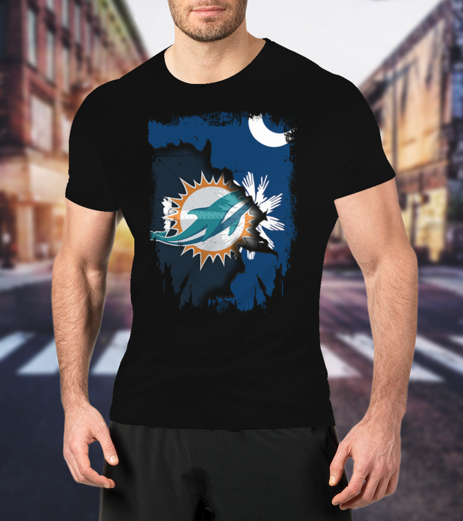 Miami Dolphins Logo With South Carolina State Flag Elements T-Shirt