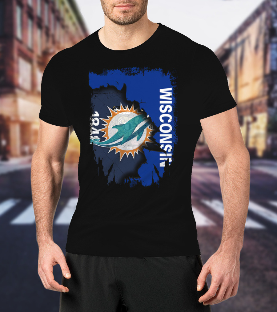 Wisconsin Miami Dolphins 1848 Flag Inspiration T-Shirt