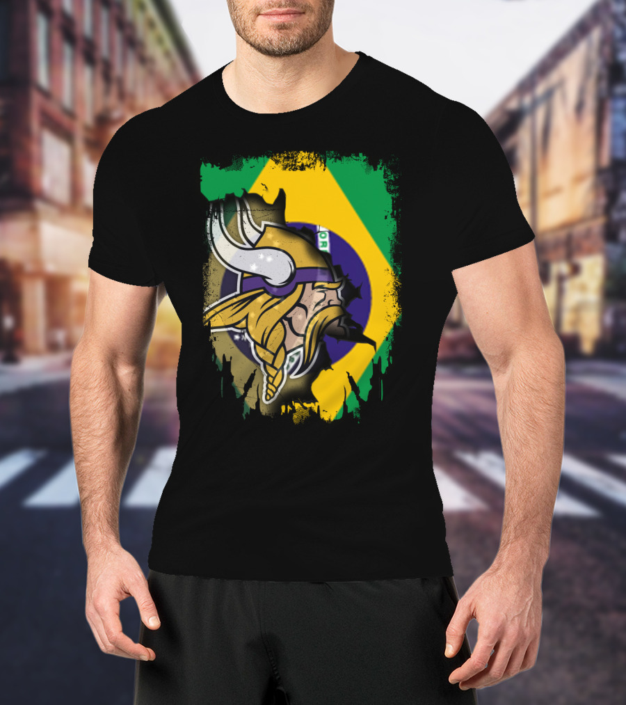 Brazilian Flag With Viking Warrior Helmet T-Shirt