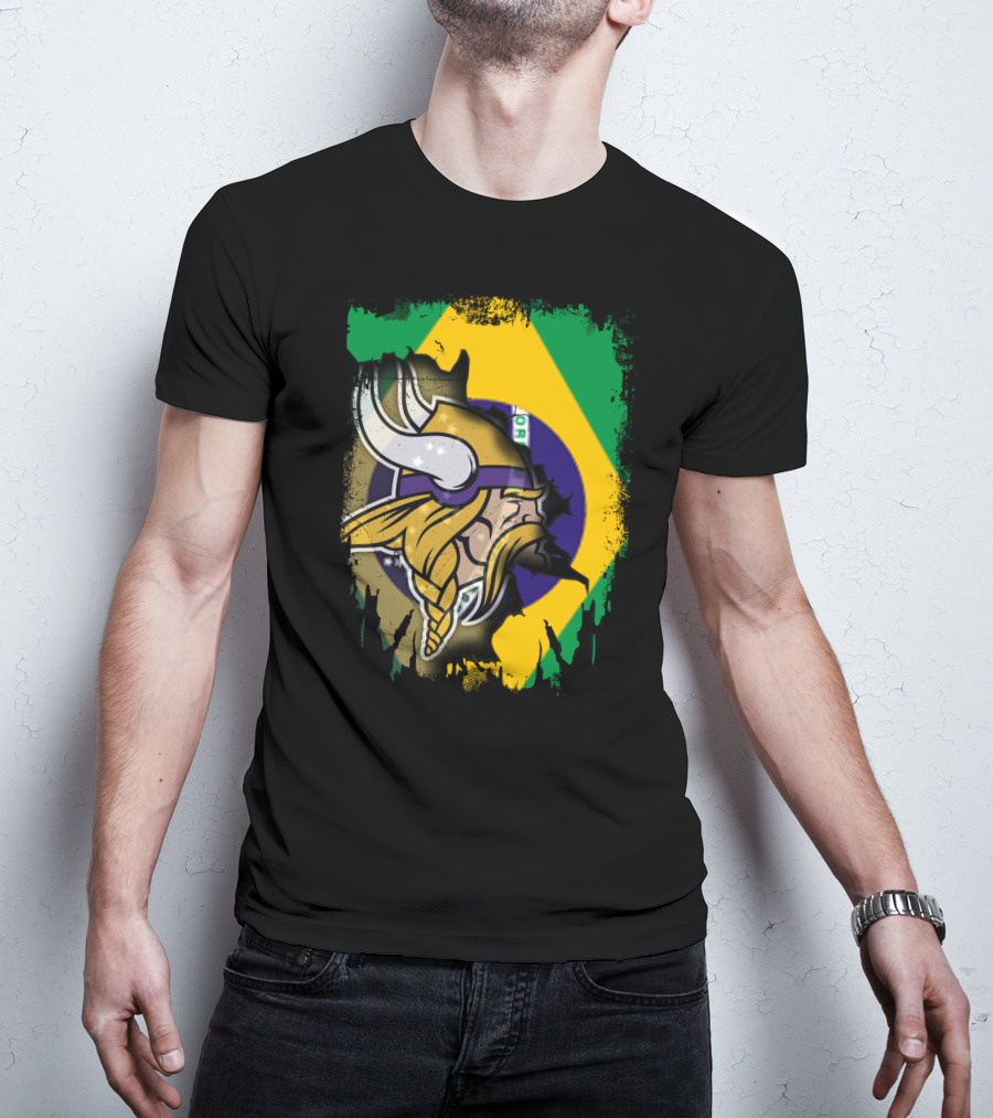 Brazilian Flag With Viking Warrior Helmet T-Shirt