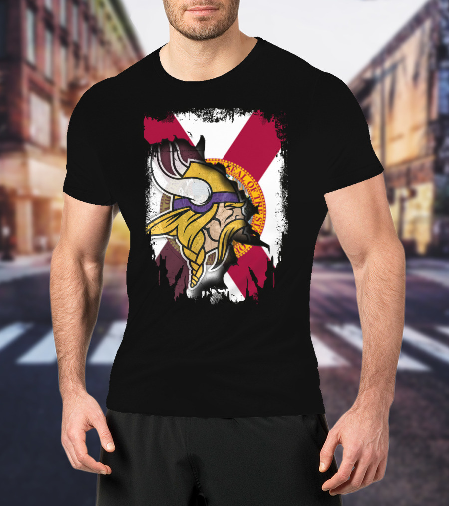 Florida State Flag With Minnesota Vikings Helmet T-Shirt