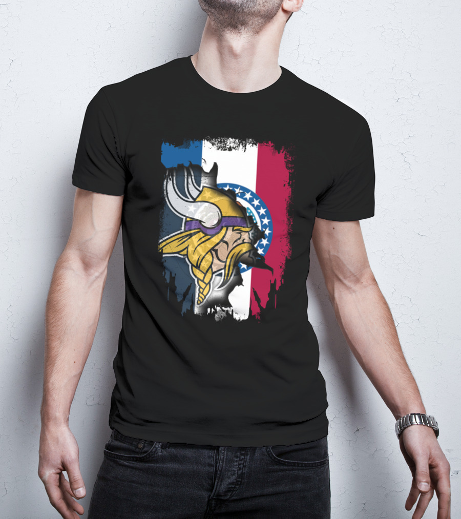 Missouri State Flag With Vikings Helmet T-Shirt