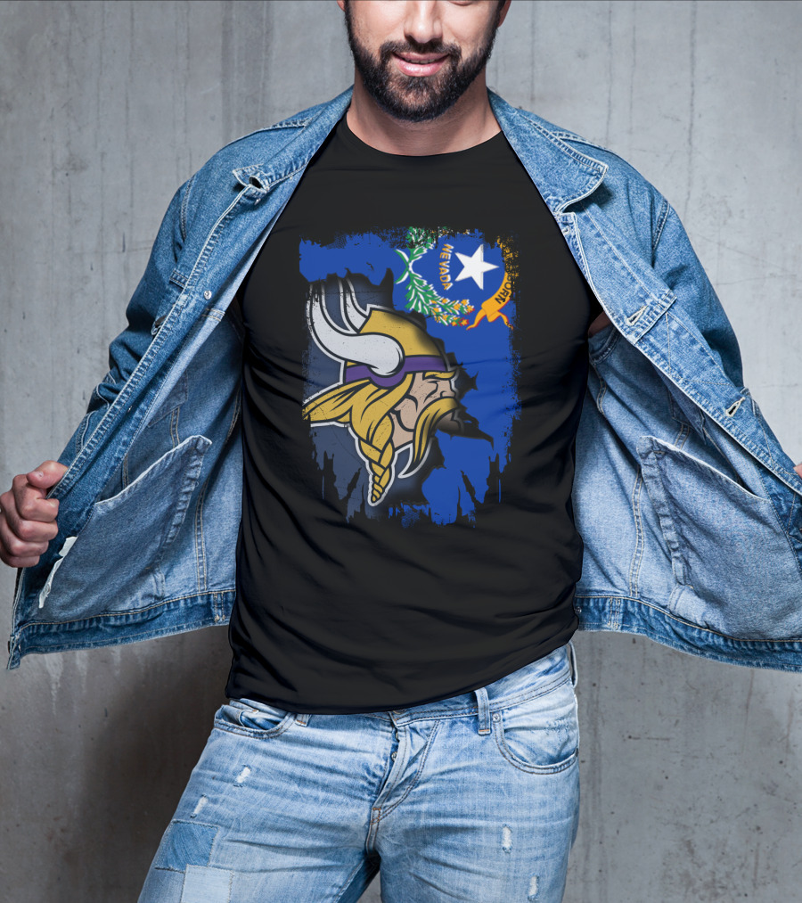 Nevada State Flag Meets Vikings Helmet Emblem T-Shirt