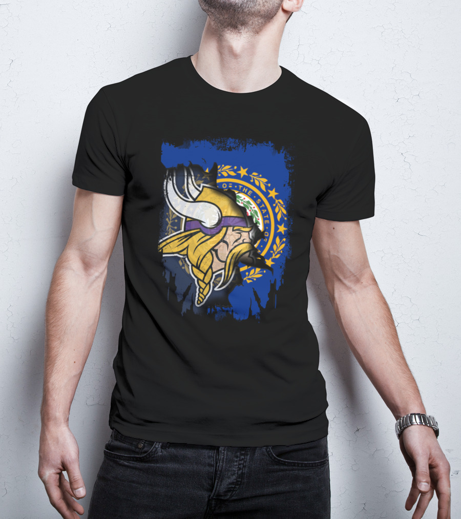 New Hampshire State Seal Overlay With Viking Helmet And Braided Beard T-Shirt