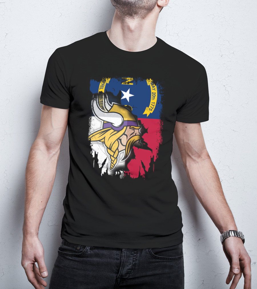 North Carolina Flag With Viking Head Logo April 12th 1776 May 20th 1775 T-Shirt