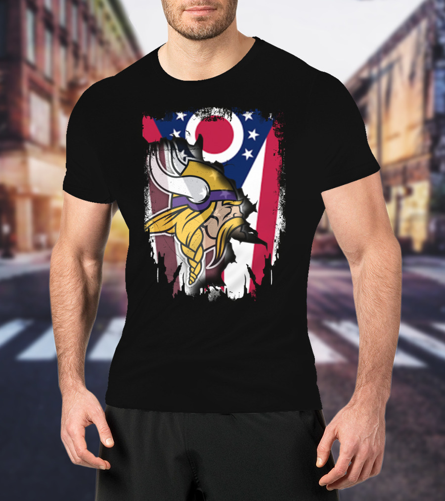 Together Ohio Ohioan Flag With Vikings Viking Helmet Viking Warrior T-Shirt