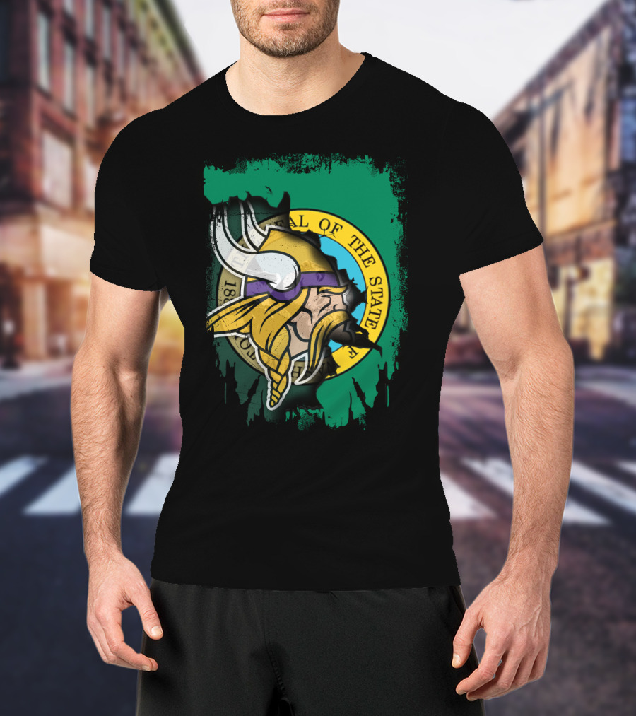 Washington State Seal With Vikings Head T-Shirt