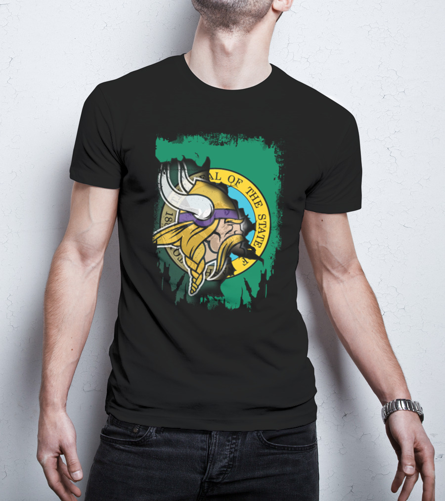 Washington State Seal With Vikings Head T-Shirt