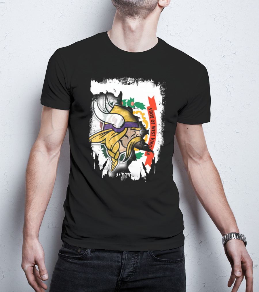 State Of West Virginia With Vikings Logo Fusion T-Shirt