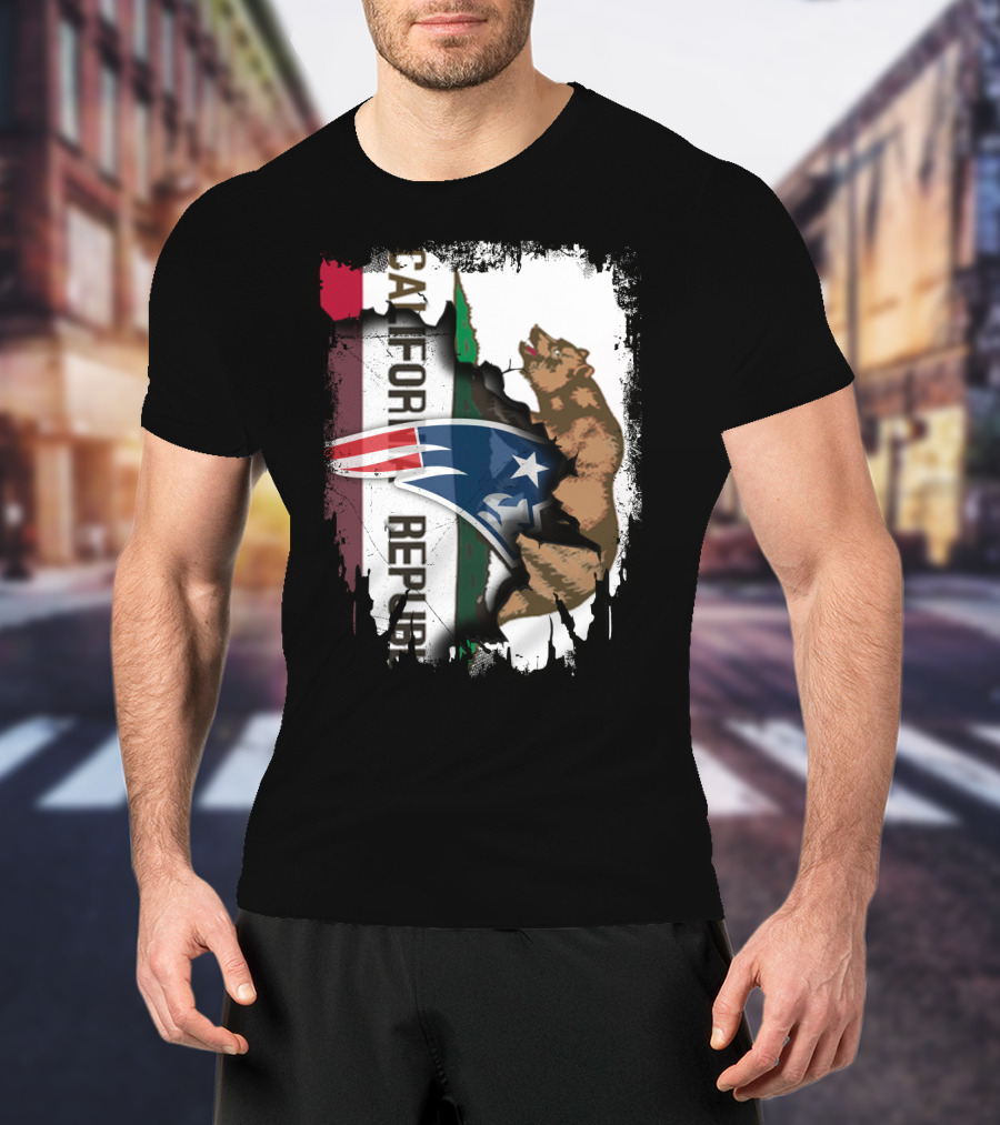 California Republic Flag And New England Patriots Logo Fusion T-Shirt