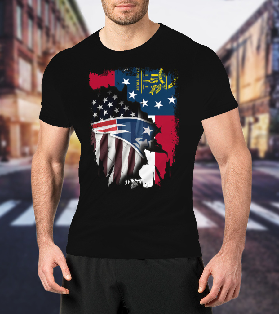 Georgia State Flag New England Patriots American Flag Fusion T-Shirt