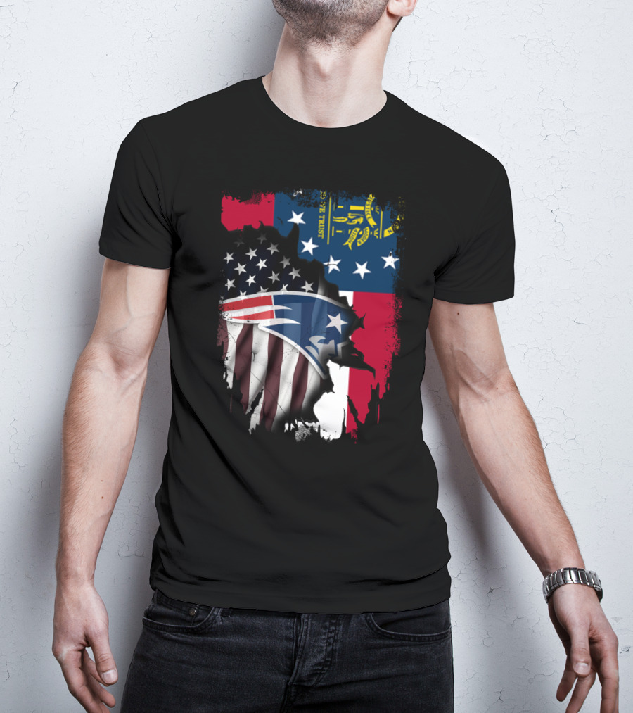 Georgia State Flag New England Patriots American Flag Fusion T-Shirt