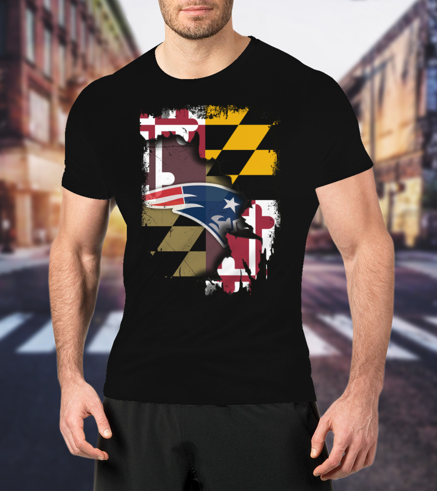 Maryland Flag Blended With Patriots Logo Together T-Shirt