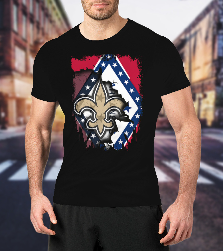 Arkansas Flag With New Orleans Saints Fleur-de-Lis T-Shirt