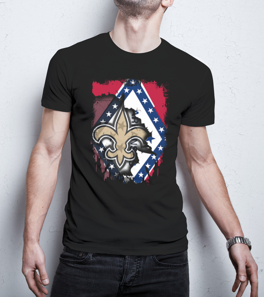 Arkansas Flag With New Orleans Saints Fleur-de-Lis T-Shirt