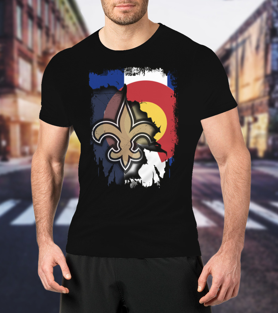 Colorado Flag New Orleans Saints Fleur-de-Lis Together T-Shirt