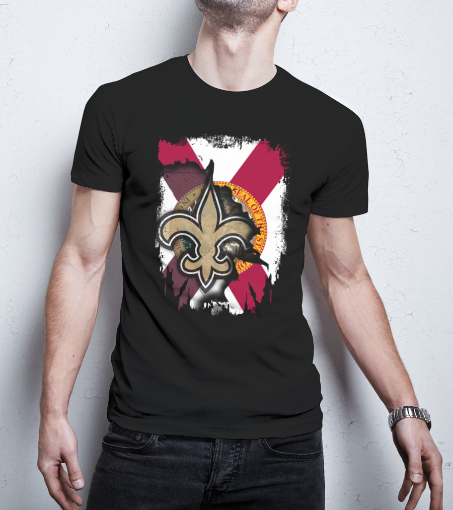 Florida State Flag With New Orleans Saints Fleur-de-Lis T-Shirt