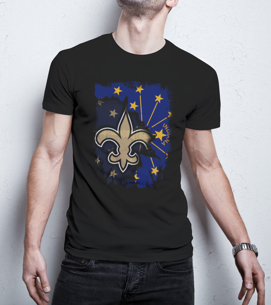 Together Indiana Saints With Fleur-de-lis On Starry Flag Background T-Shirt