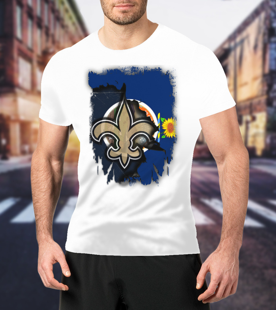 Kansas Sunflower And Saints Fleur-de-lis Harmony Together T-Shirt