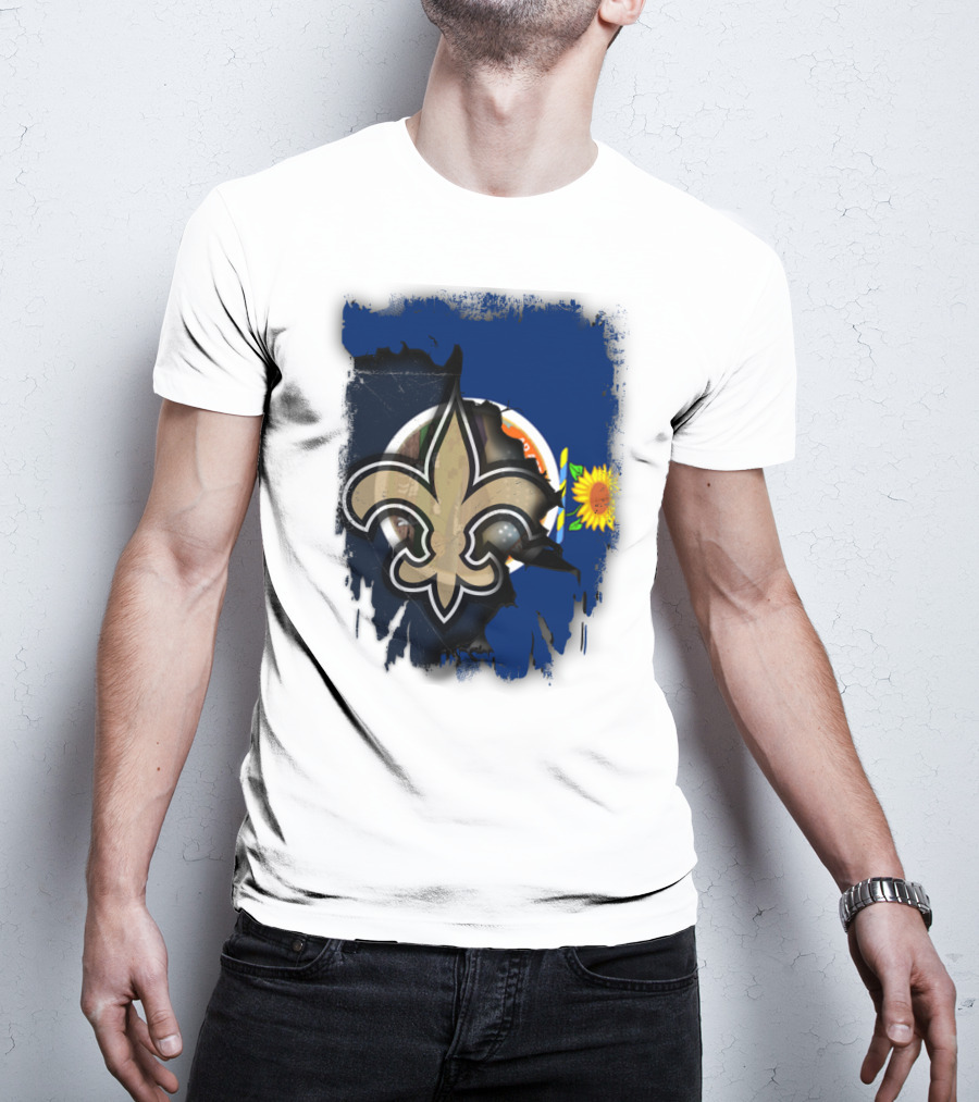 Kansas Sunflower And Saints Fleur-de-lis Harmony Together T-Shirt