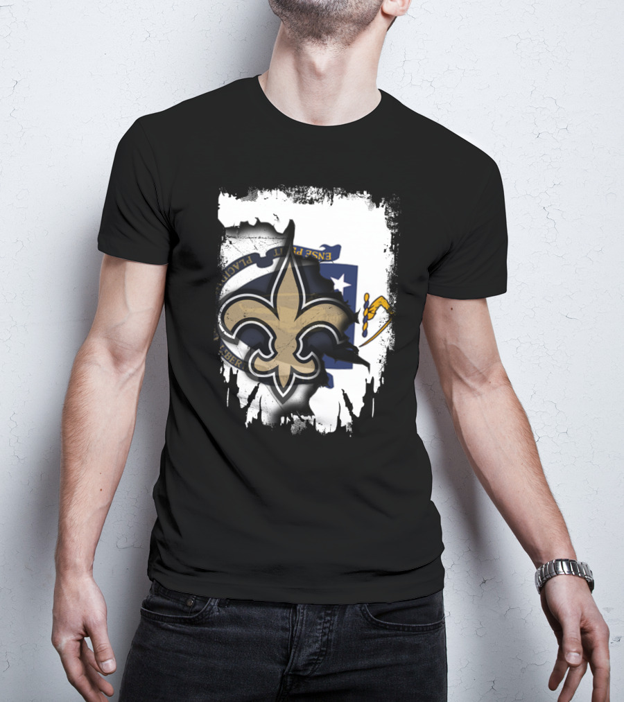 Together Massachusetts New Orleans Saints Fleur-de-Lis Flag Fusion T-Shirt