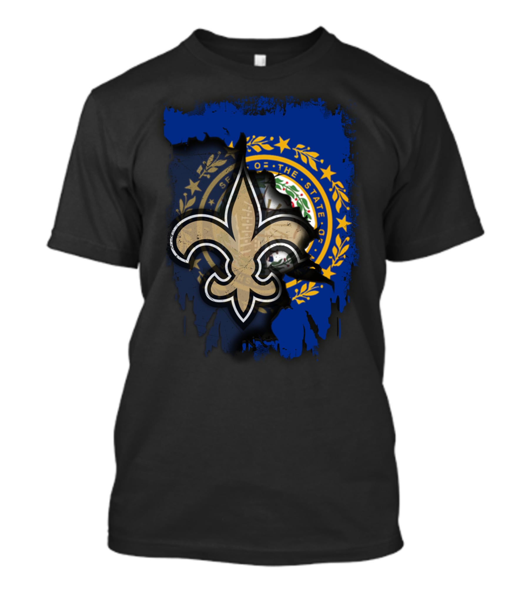 New Hampshire State Seal And Fleur-De-Lis Saints Together T-Shirt