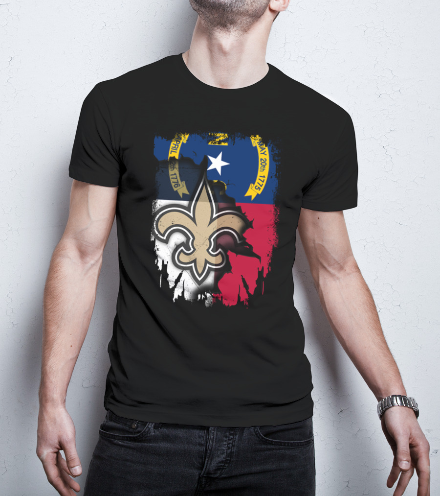 North Carolina Flag With New Orleans Saints Fleur-de-Lis T-Shirt