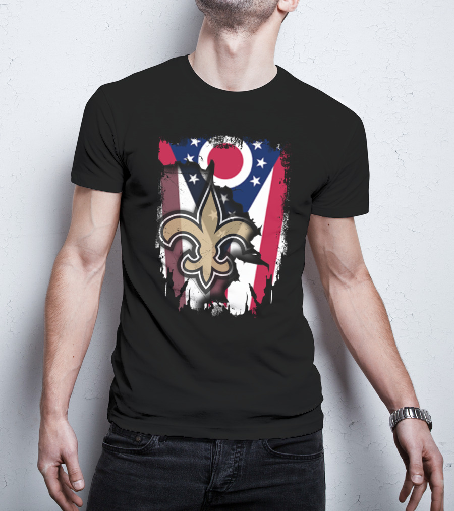 Ohio Flag New Orleans Saints Fleur-De-Lis Fusion T-Shirt