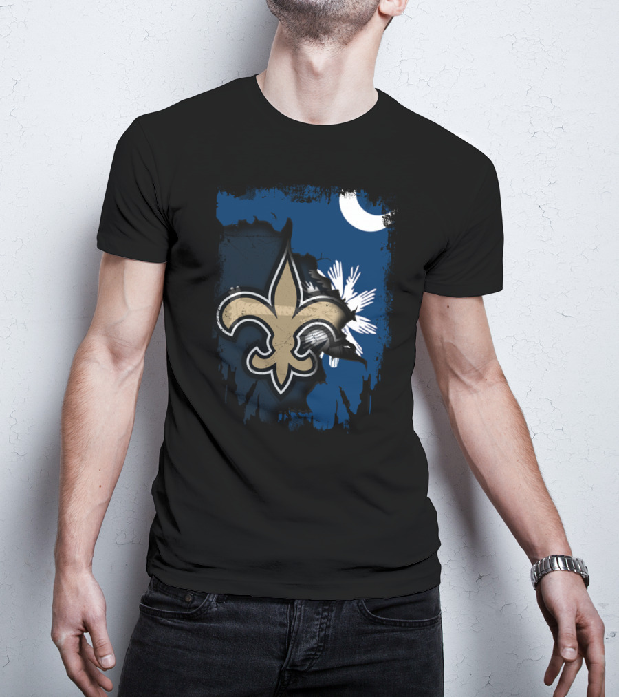 Together South Carolina With New Orleans Saints Fleur-De-Lis Moon Palmetto Tree T-Shirt