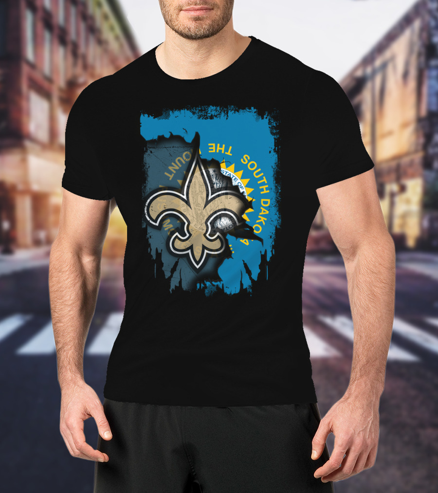 South Dakota State Outline With Saints Fleur-de-Lis And Seal T-Shirt