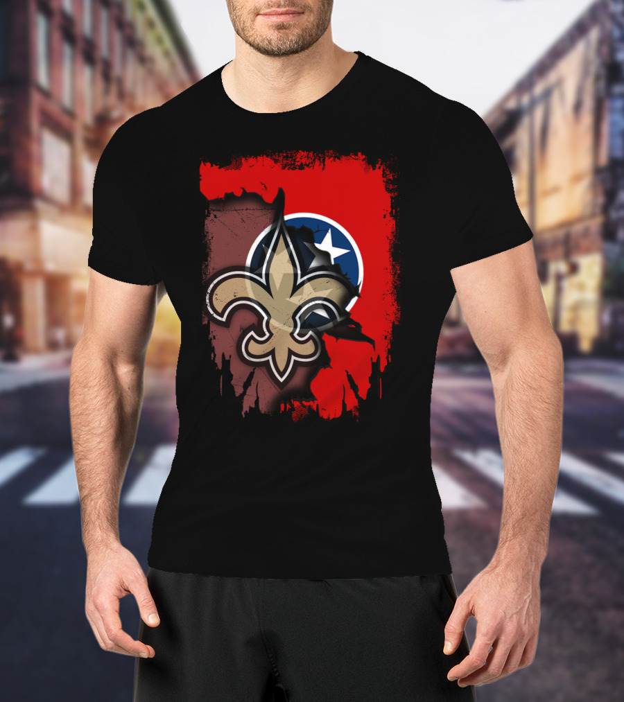 Together Tennessee Fleur-de-Lis Saints Emblem With State Flag Background T-Shirt