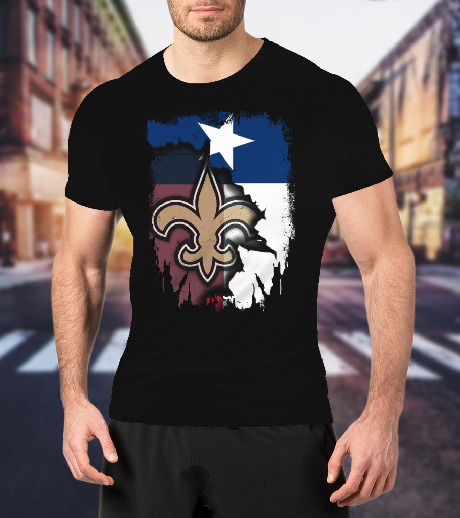 Texas Flag Background With New Orleans Saints Fleur-de-lis T-Shirt