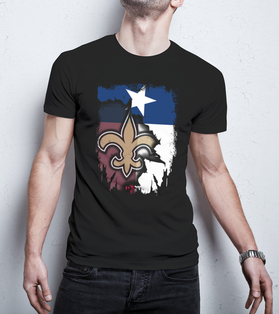 Texas Flag Background With New Orleans Saints Fleur-de-lis T-Shirt
