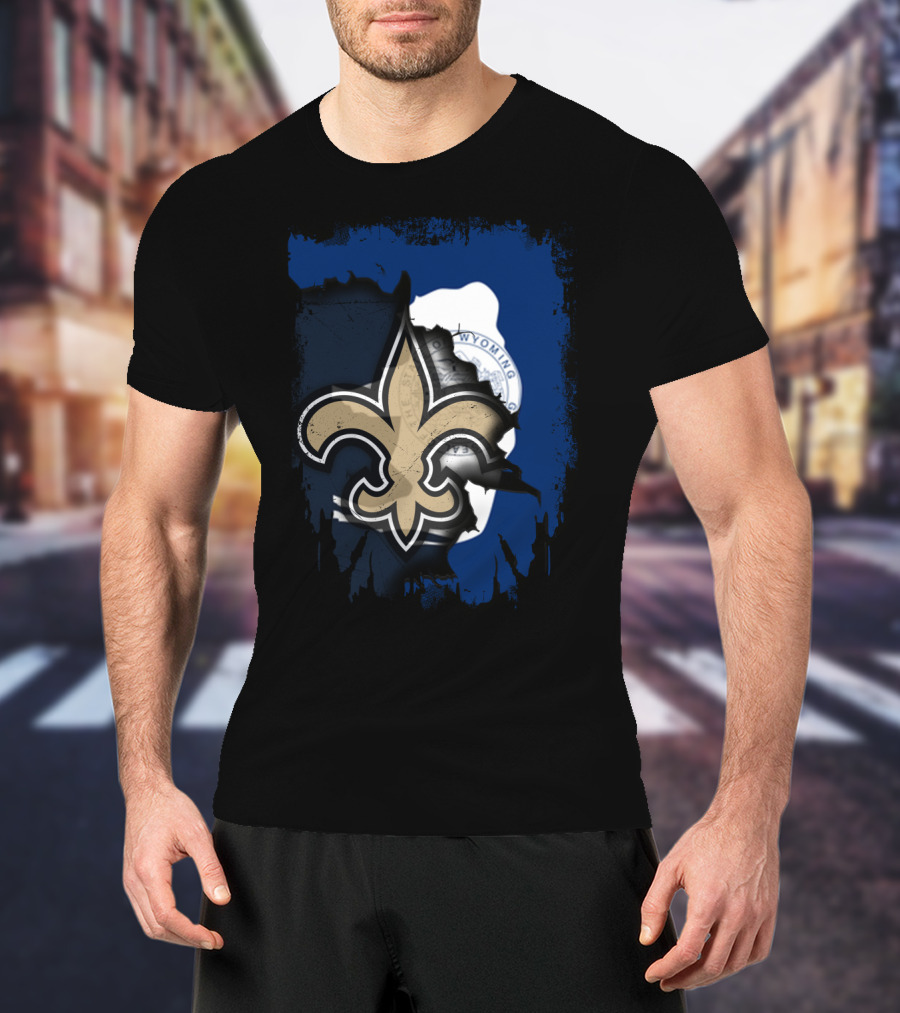 Wyoming New Orleans Saints Fleur-de-Lis Logo Fusion T-Shirt