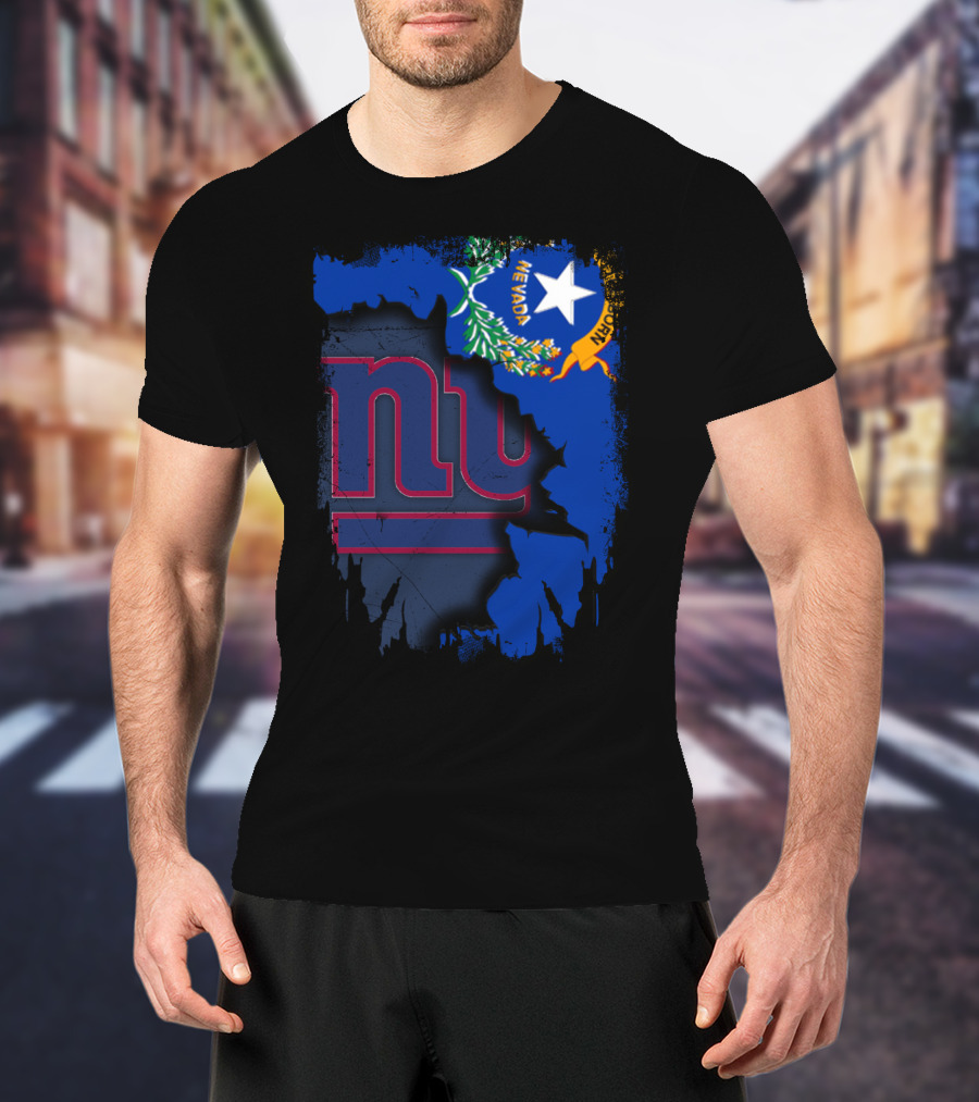 Nevada Flag With New York Giants Logo Fusion T-Shirt