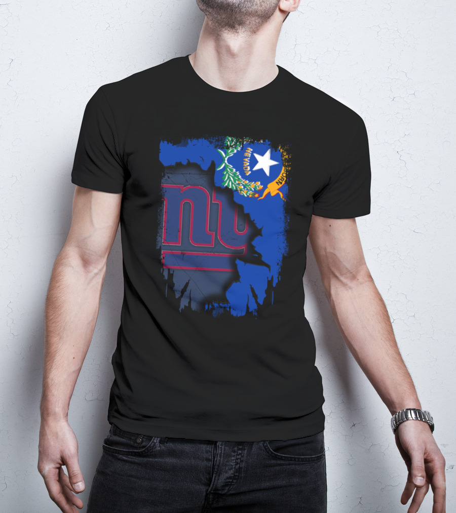 Nevada Flag With New York Giants Logo Fusion T-Shirt