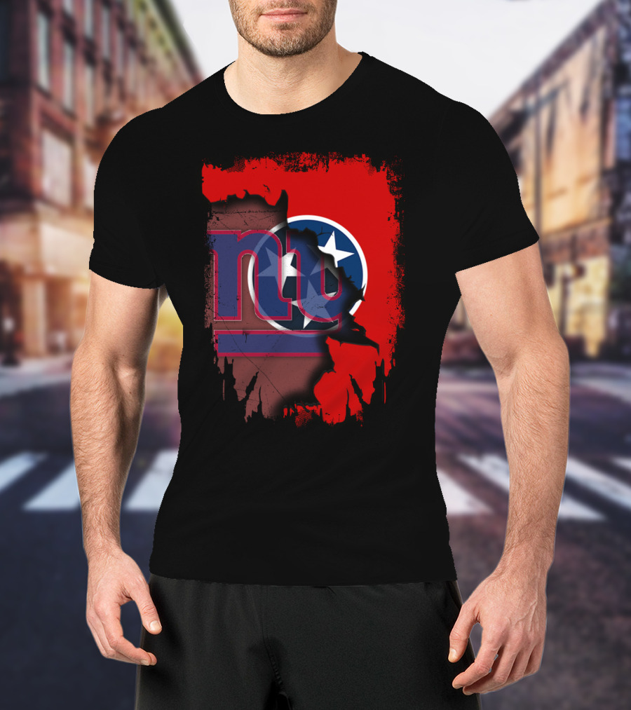 Tennessee Map With New York Giants Logo And State Flag Elements T-Shirt