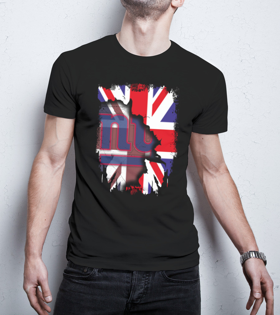 United Kingdom Flag With New York Giants Logo Overlay T-Shirt